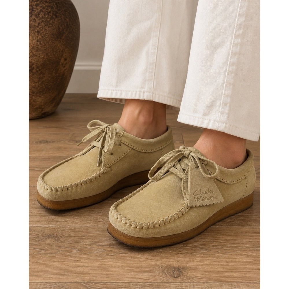 Clarks Originals Wallabees Suede Moccasin Shoes Beige Women's US 9
